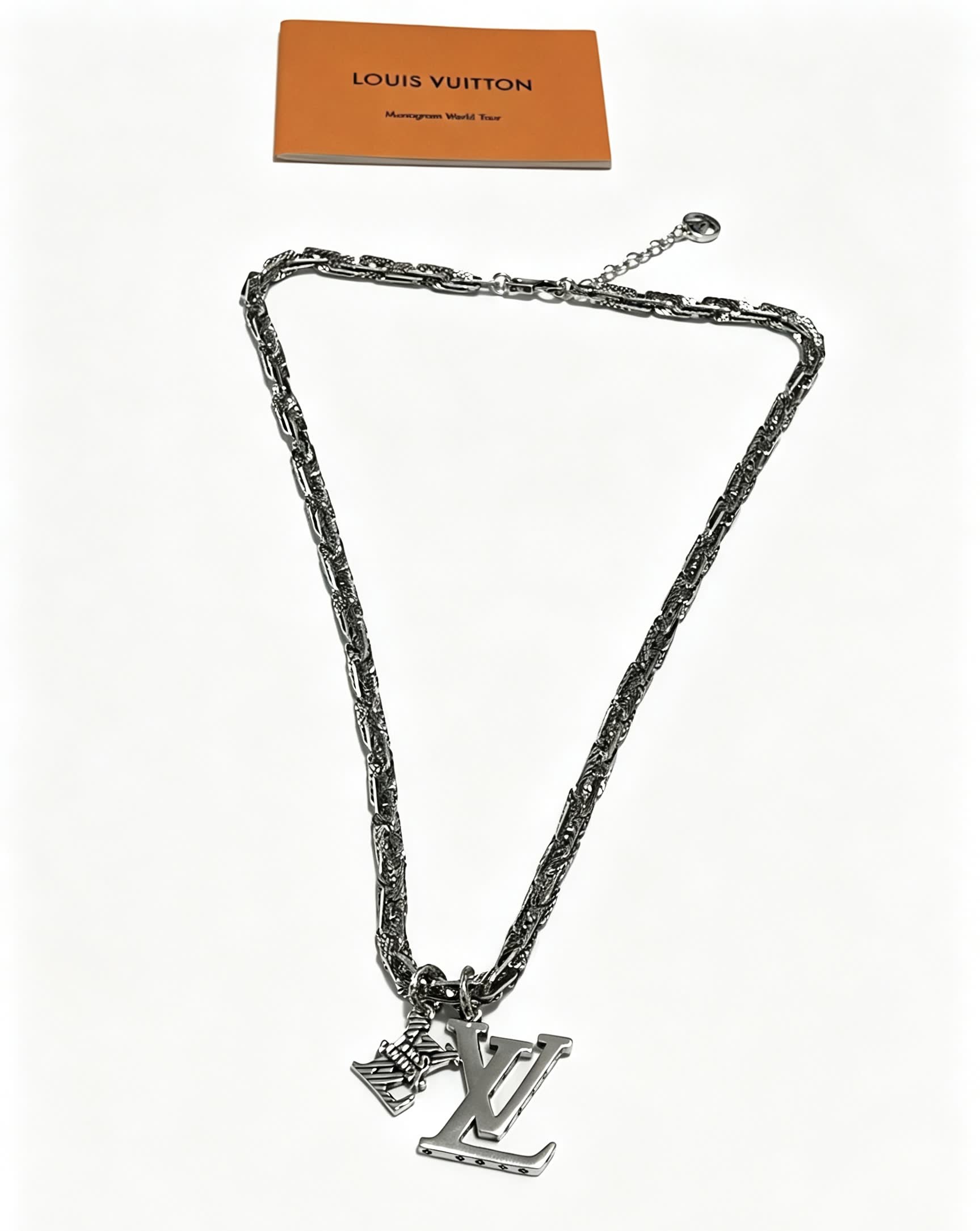 Louis Vuitton Silver Chain Necklace with LV Charms